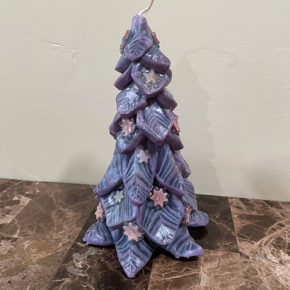 Vintage 9" Purple Figural CHRISTMAS TREE CANDLE Handmade Unique - Picture 4 of 5